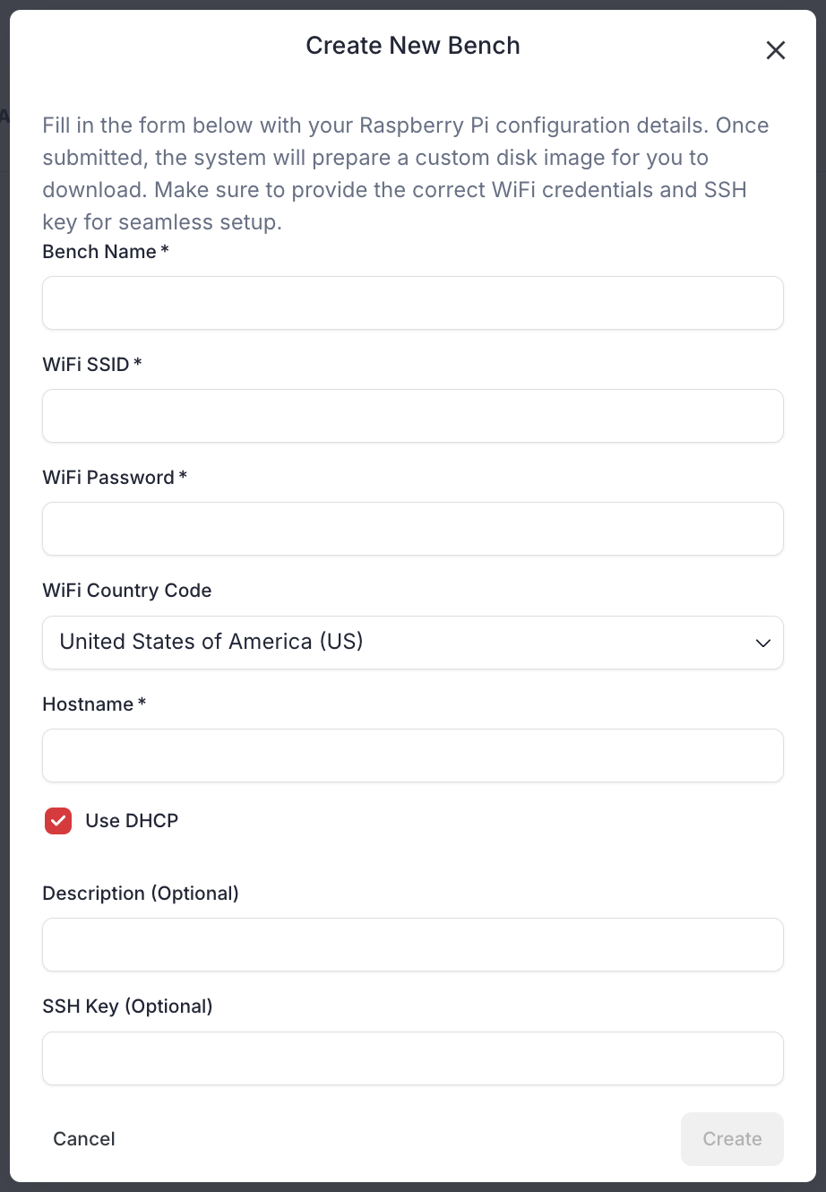 Create Bench Details