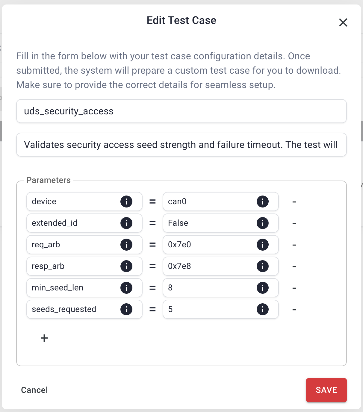 VSEC Test Case Config